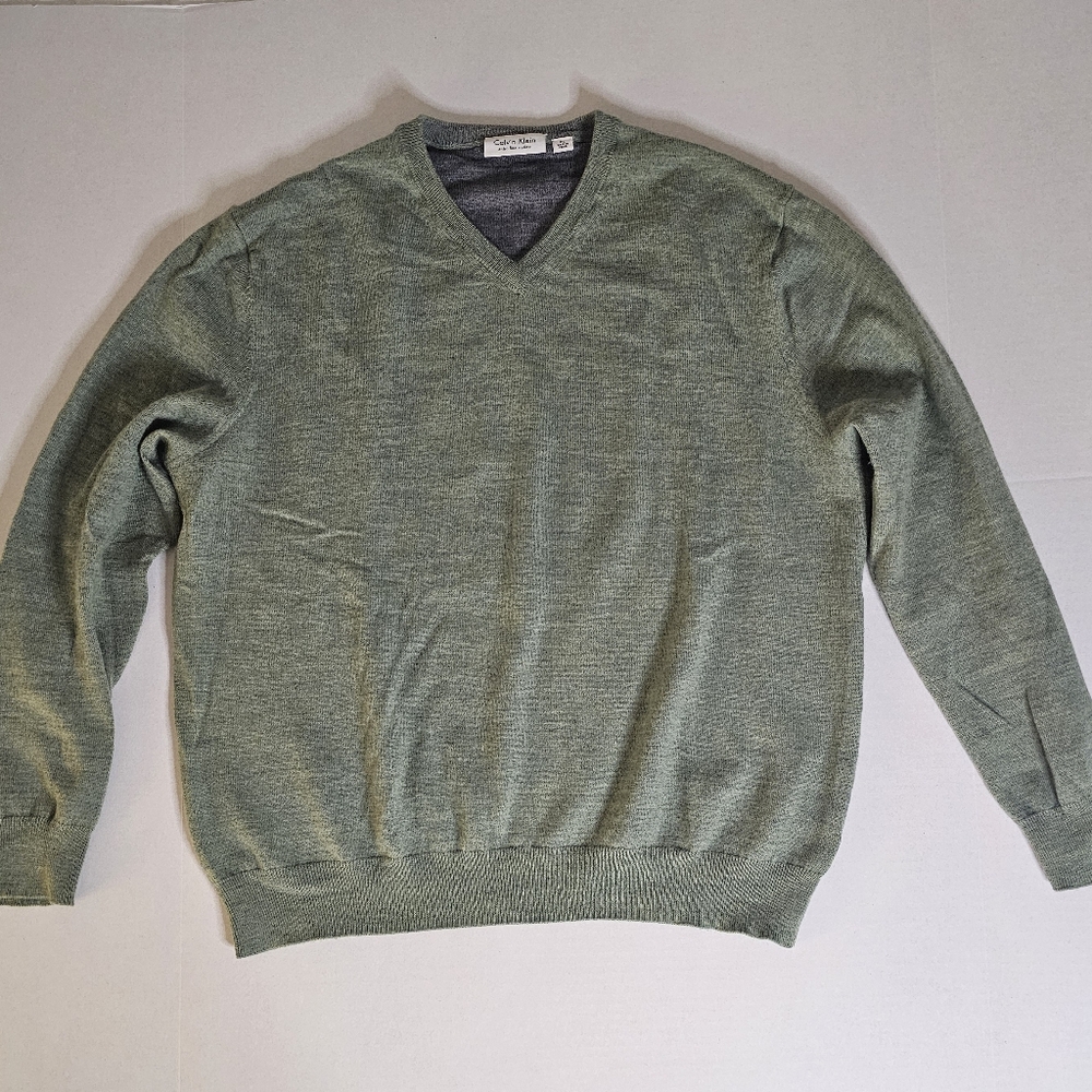 Calvin Klein Merino Wool Green V-Neck Sweater